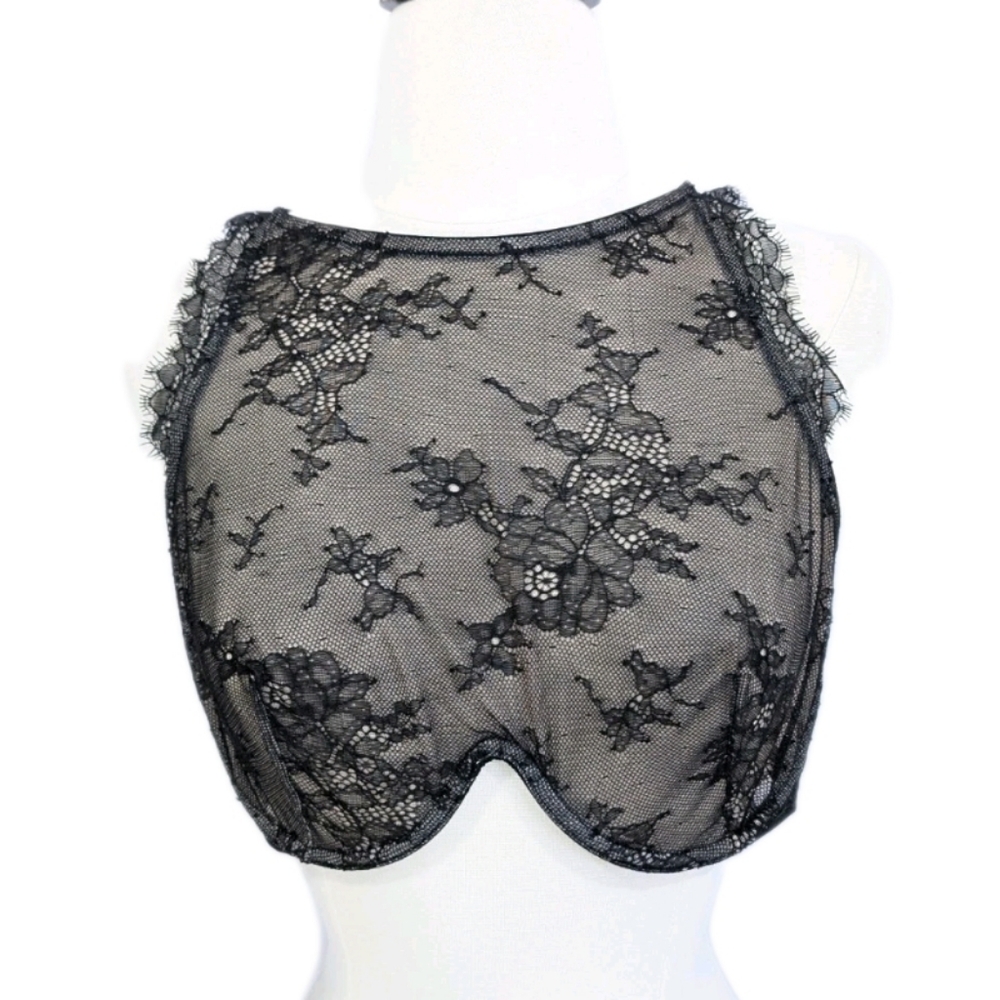 Victoria's Secret Black Lace Bra 36DD High Neck Underwire Sheer Unlined VS